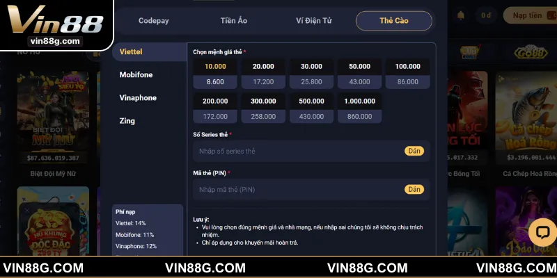 Cách để thêm vốn cược vào ví bằng hình thức thẻ cào