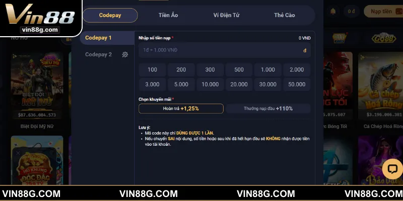 Hướng dẫn nạp tiền VIN88 bằng hình thức chuyển ngân hàng