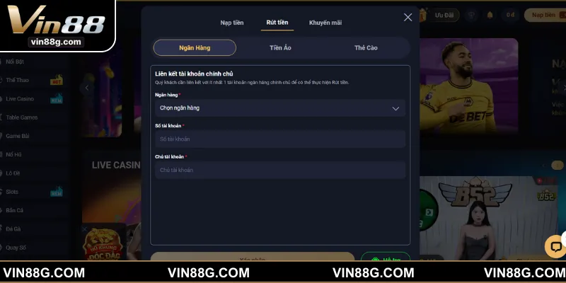 Thao tác rút tiền về tài khoản cá nhanh an toàn và dễ dàng