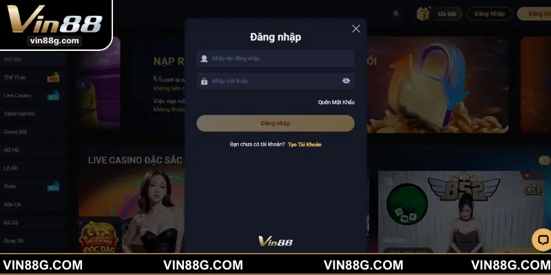 Trình tự thao tác để đăng nhập VIN88 trên web máy tính